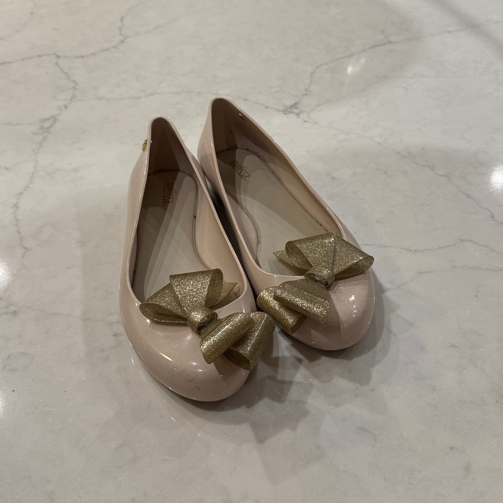 Melissa Cream Loafers with Gold Bow Accent
